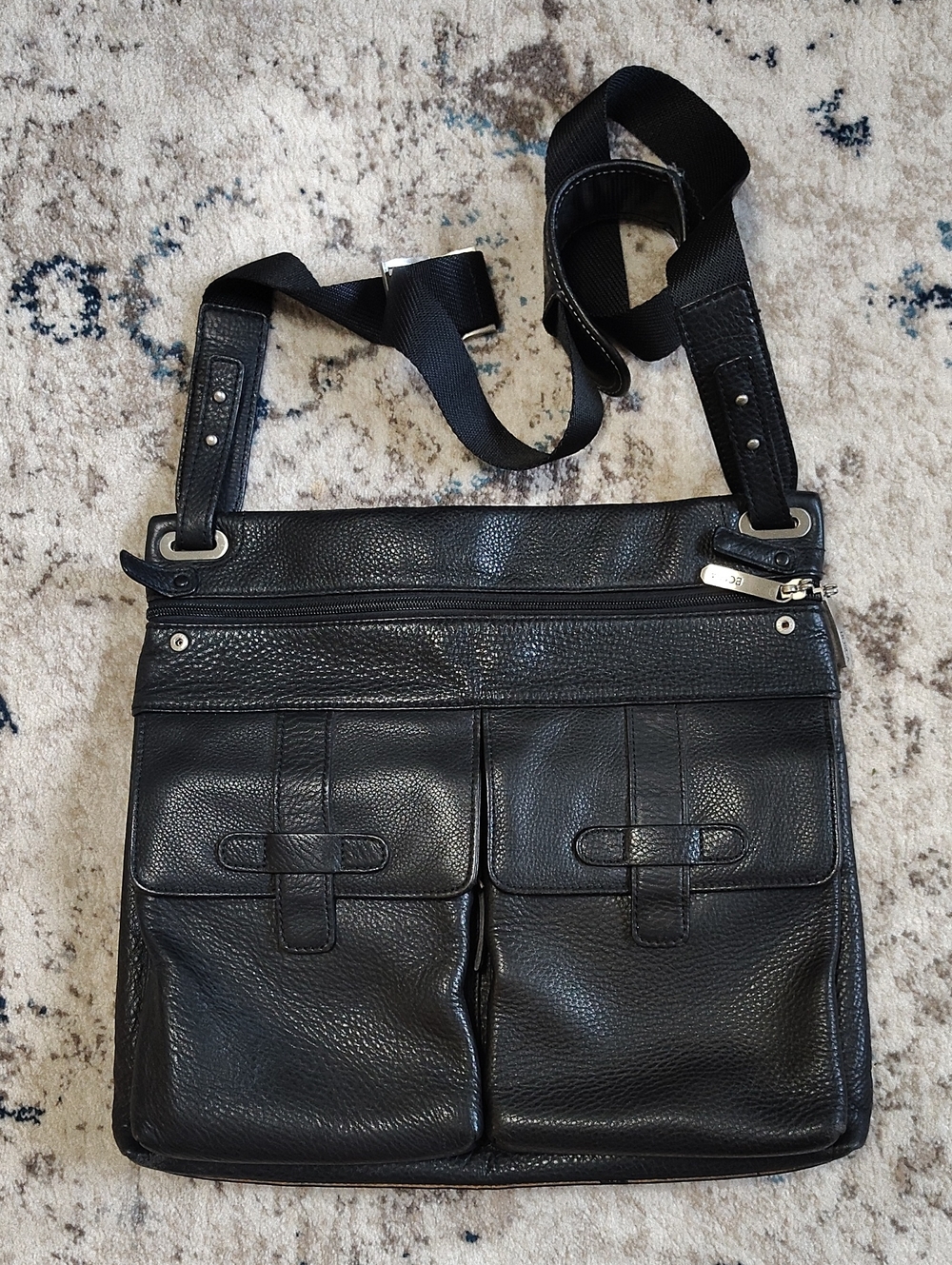 Bosca Black Leather Crossbody Bag - Classic Organizer